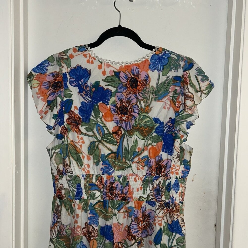 Adrianna By Adrianna Papell Floral Smocked  Waist Flutter Sleeved Dress Size 14 - Picture 5 of 8